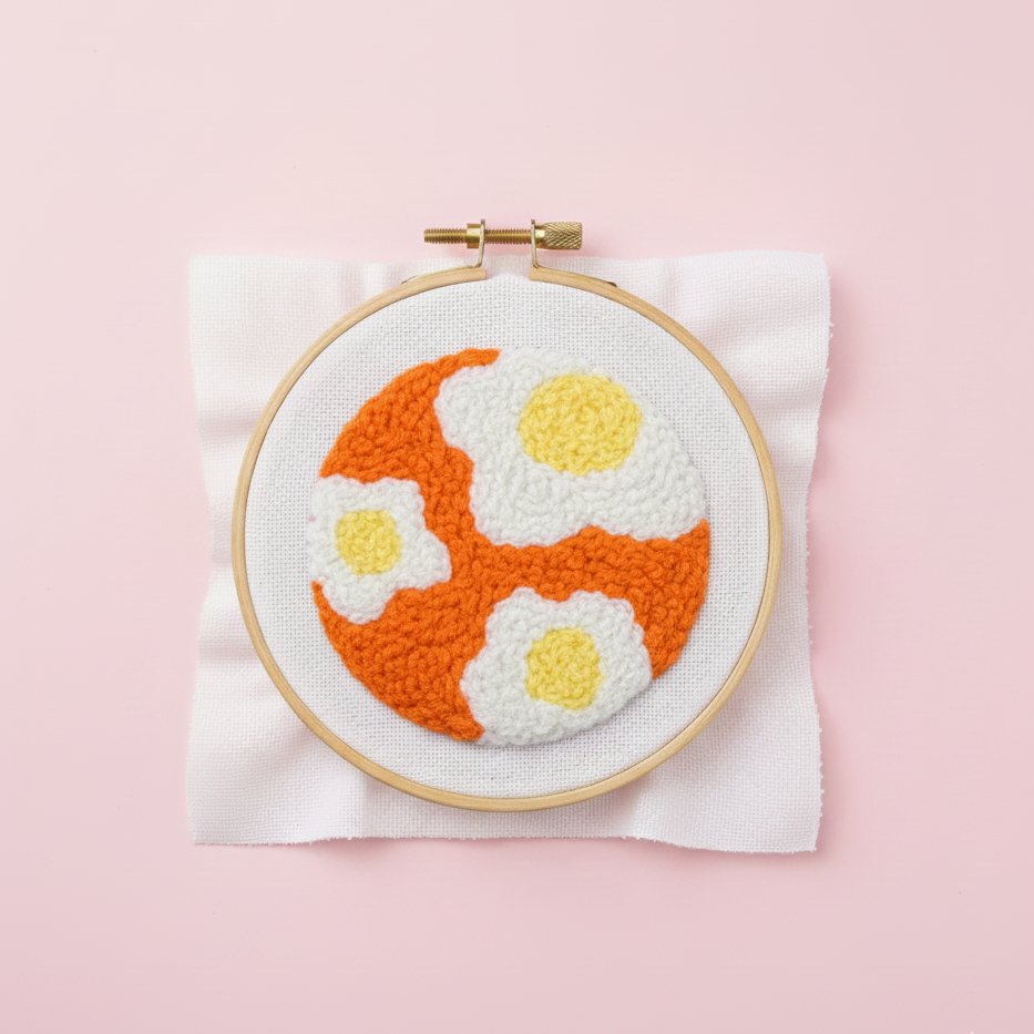Embroidery hoop with floral pattern on a pink background