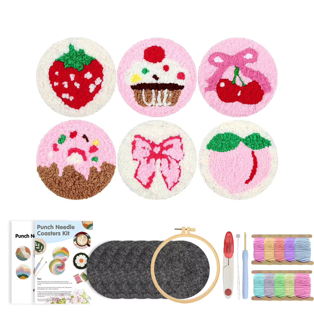 Beginner Punch Needle Kit: 6 Sweet Pink Coasters