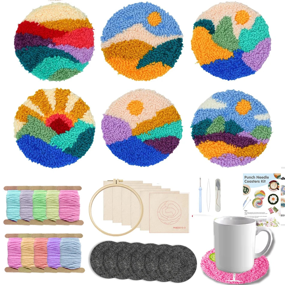 Beginner Punch Needle Kit: 6 Sunset Lovers Coasters